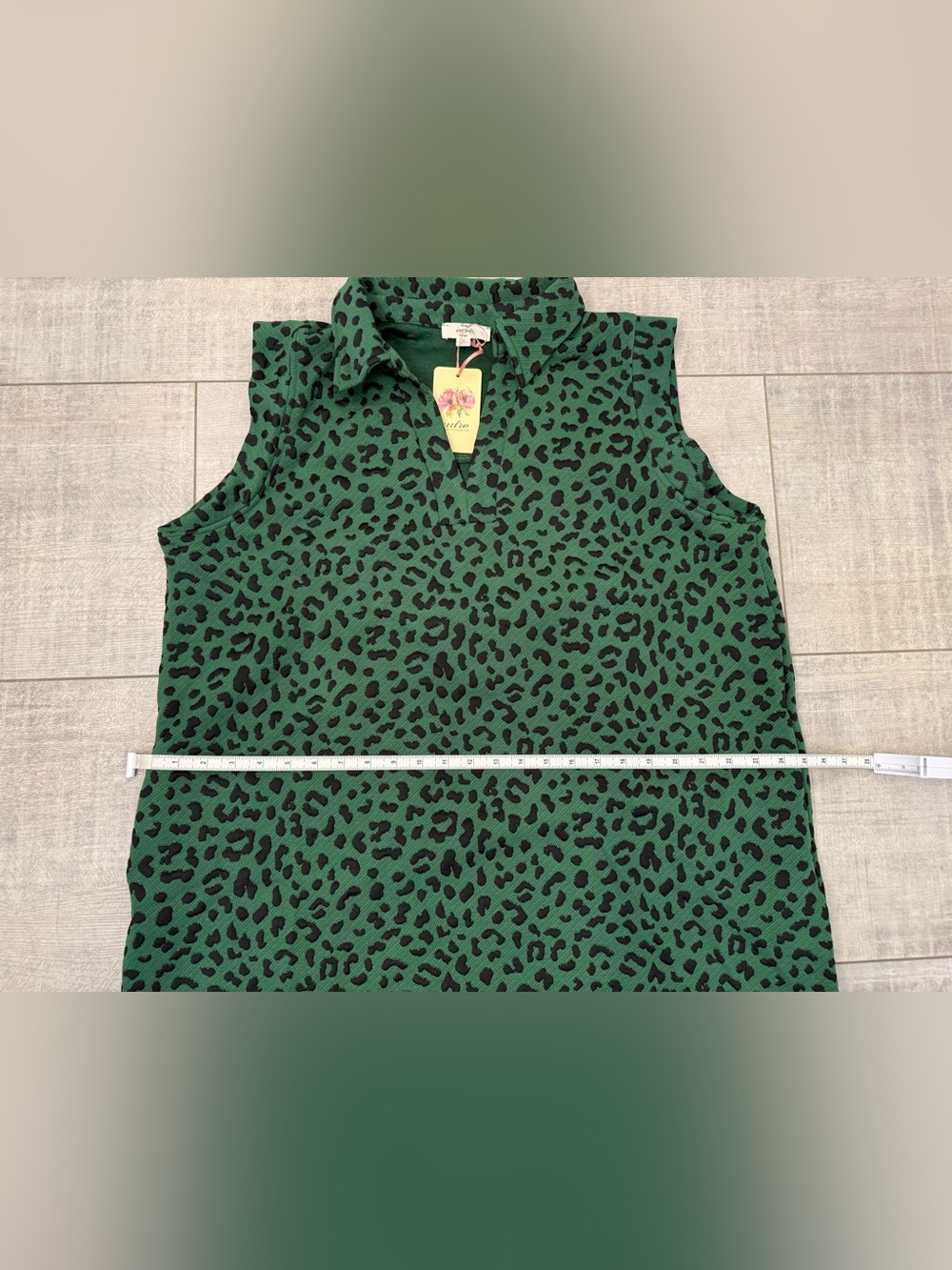 Entro Women Green Leopard Print Shift Shirt Dress Sleeveless Collared Size XL - Picture 8 of 9